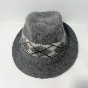 Angora and wool blended gray, black and white Argyle print fedora hat size M/L